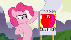 Size: 1920x1080 | Tagged: safe, edit, edited screencap, screencap, pinkie pie, earth pony, pony, too many pinkie pies, bipedal, doom paul, female, it's happening, mare, meme, ron paul, solo