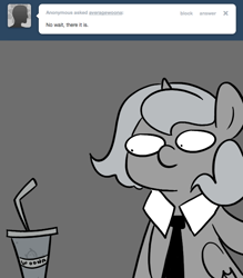 Size: 666x761 | Tagged: safe, artist:egophiliac, princess luna, alicorn, pony, ask, average woona, comic, filly, grayscale, hay smoothie, monochrome, moonstuck, solo, tumblr, woona, woonoggles, younger