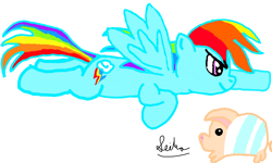 Size: 854x512 | Tagged: safe, artist:seika, rainbow dash, pegasus, pony, cute, hunter, monster, poogie