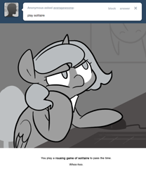 Size: 666x800 | Tagged: safe, artist:egophiliac, princess luna, alicorn, pony, ask, average woona, comic, filly, grayscale, luna is not amused, monochrome, moonstuck, solo, tumblr, unamused, woona, younger