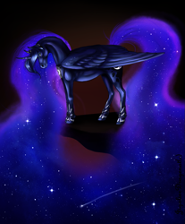 Size: 933x1128 | Tagged: safe, artist:jixwine, princess luna, alicorn, pony, cliff, large wings, solo, wings