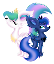 Size: 822x973 | Tagged: safe, artist:zoevulpez, princess celestia, princess luna, fennec fox, cute, ear fluff, eyes closed, fluffy, frown, simple background, smiling, species swap, transparent background, vector