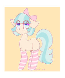 Size: 2500x3000 | Tagged: safe, artist:bunxl, coco pommel, earth pony, pony, bow, clothes, cocobetes, cute, floppy ears, hair bow, socks, solo, stockings, striped socks, thigh highs