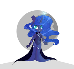 Size: 1500x1400 | Tagged: safe, artist:artistgenepal, princess luna, anthro, belly button, chibi, clothes, dress, evening gloves, gloves, magic, navel cutout, solo