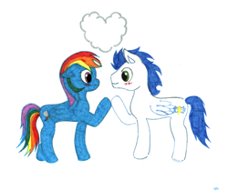 Size: 900x752 | Tagged: safe, artist:brooke-th, rainbow dash, soarin', pegasus, pony, female, heart cloud, male, shipping, soarindash, straight