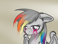 Size: 8897x6673 | Tagged: safe, artist:atmospark, artist:inuhoshi-to-darkpen, rainbow dash, pegasus, pony, absurd resolution, discorded, grayscale, melting, monochrome, neo noir, partial color, sad, solo