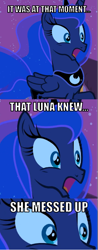 Size: 441x1125 | Tagged: safe, edit, edited screencap, screencap, princess luna, alicorn, pony, luna eclipsed, comic, meme, nightmare night, open mouth, scared, screencap comic, solo