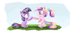 Size: 1087x459 | Tagged: safe, artist:lalindaaa, princess cadance, twilight sparkle, alicorn, pony, babysitting, filly, filly twilight sparkle, foalsitter