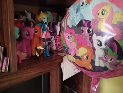 Size: 2592x1944 | Tagged: safe, applejack, fluttershy, pinkie pie, princess cadance, rainbow dash, rarity, spike, twilight sparkle, equestria girls, balloon, clothes, collection, doll, equestria girls minis, funko, irl, mane six, mylar, photo, plushie, skirt, toy, ty