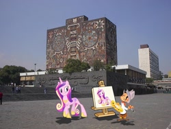 Size: 2048x1536 | Tagged: safe, artist:reaver75, princess cadance, cantinflas, female, irl, male, mexico, mexico city, painting, photo, ponies in real life, pose, straight, unam, vector