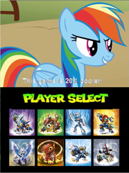 Size: 533x718 | Tagged: safe, rainbow dash, pegasus, pony, chill, flashwing, fright rider, game, hot-dog, jet-vac, mario kart, meme, pop fizz, shroom boom, skylanders, sprockett