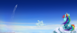 Size: 5100x2230 | Tagged: safe, artist:zubirus, rainbow dash, pegasus, pony, cloud, cloudsdale, cloudy, scenery