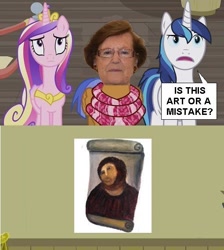 Size: 510x568 | Tagged: safe, edit, edited screencap, screencap, princess cadance, shining armor, alicorn, pony, unicorn, a flurry of emotions, art or a mistake, botched ecce homo, cecilia gimenez, ecce homo, exploitable meme, meme