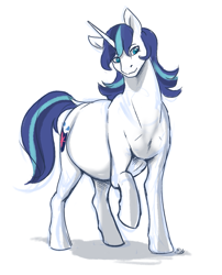 Size: 911x1129 | Tagged: safe, artist:nsfwbonbon, gleaming shield, shining armor, pony, unicorn, female, mare, pregnant, raised hoof, rule 63, simple background, solo, white background