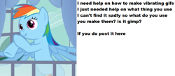 Size: 857x375 | Tagged: safe, rainbow dash, pegasus, pony, blue coat, female, mare, multicolored mane, question