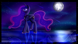 Size: 3606x2028 | Tagged: safe, artist:kaelee1340, artist:vanessatheartperson, princess luna, alicorn, pony, collaboration, moon, night, night sky, shooting star, solo