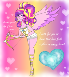 Size: 2109x2346 | Tagged: safe, artist:purfectprincessgirl, dean cadance, princess cadance, equestria girls, arrow, blushing, bow, cupid, cupidance, ponied up, princess of love, solo, valentine's day