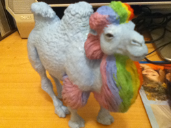 Size: 960x720 | Tagged: safe, artist:ethesto, rainbow dash, camel, bactrian camel, irl, photo, recolor, species swap, toy, wat