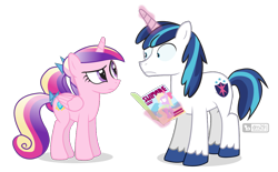 Size: 1050x650 | Tagged: safe, artist:dm29, princess cadance, shining armor, alicorn, pony, unicorn, caught, magazine, simple background, teen princess cadance, transparent background, younger