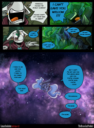 Size: 3000x4091 | Tagged: safe, artist:dracojayproduct, princess luna, oc, oc:willow, alicorn, pony, comic:lunar isolation, absurd resolution, comic, crying, curled up, gritted teeth, yelling