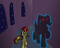 Size: 1000x800 | Tagged: safe, artist:turkleson, grogar, sunset shimmer, pony, g1, g1 to g4, generation leap, shadow