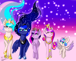 Size: 3542x2834 | Tagged: safe, artist:glittypie, princess cadance, princess celestia, princess flurry heart, princess luna, twilight sparkle, twilight sparkle (alicorn), alicorn, pony, spoiler:s06, alicorn pentarchy, female, mare