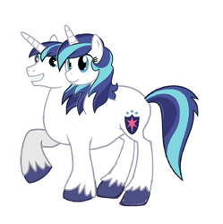Size: 1465x1469 | Tagged: safe, artist:theunknowenone1, gleaming shield, shining armor, pony, unicorn, alternate universe, brother and sister, conjoined, conjoined twins, female, male, multiple heads, not salmon, rule 63, siblings, simple background, twins, two heads, wat, white background