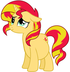 Size: 999x1030 | Tagged: safe, sunset shimmer, pony, unicorn, floppy ears, pregnant, pregnant edit, simple background, smiling, solo, standing, vector, white background