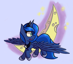 Size: 1163x1019 | Tagged: safe, artist:malphee, princess luna, alicorn, pony, cheese moon, edible heavenly object, flying, moon, simple background, solo, tangible heavenly object