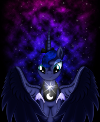 Size: 2216x2717 | Tagged: safe, artist:lifesharbinger, princess luna, alicorn, pony, creation, magic, solo, spread wings, stars, tangible heavenly object, winter solstice