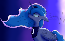 Size: 2200x1400 | Tagged: safe, artist:unbronydc, princess luna, alicorn, pony, female, horn, mare, solo, windswept mane