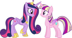 Size: 1024x539 | Tagged: safe, artist:wolfangelmoon, princess cadance, twilight sparkle, twilight sparkle (alicorn), alicorn, pony, female, mare, palette swap