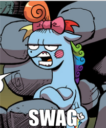 Size: 500x605 | Tagged: safe, idw, rainbow dash, pegasus, pony, spoiler:comic, image macro, rainbow dash always dresses in style, swag