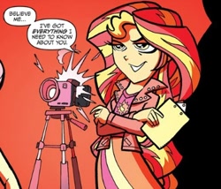 Size: 376x322 | Tagged: safe, idw, sunset shimmer, equestria girls, spoiler:comic, camera, solo