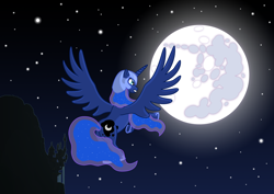 Size: 3504x2484 | Tagged: safe, artist:malte279, nightmare moon, princess luna, alicorn, pony, canterlot, flying, moon, night, vector