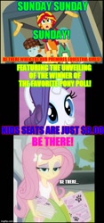 Size: 480x1024 | Tagged: safe, fluttershy, rarity, snails, snips, sunset shimmer, equestria girls, caps lock, caption, colorful, favorite pony poll, monster truck rally, sunday! sunday! sunday!