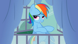 Size: 1920x1080 | Tagged: safe, screencap, rainbow dash, pegasus, pony, spike at your service, female, lidded eyes, mare