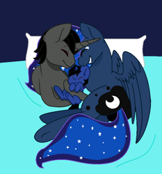 Size: 731x783 | Tagged: safe, artist:theponythatdraws, king sombra, princess luna, oc, oc:blue moon, alicorn, pony, unicorn, lumbra, male, offspring, parent:king sombra, parent:princess luna, parents:lumbra, reformed sombra, shipping, straight