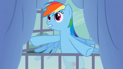 Size: 1920x1080 | Tagged: safe, screencap, rainbow dash, pegasus, pony, spike at your service, female, lip bite, mare