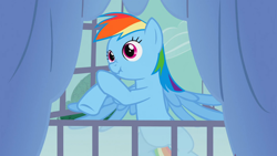 Size: 1920x1080 | Tagged: safe, screencap, rainbow dash, pegasus, pony, flying, maximum overscruch, scrunchbow dash, scrunchy face, solo