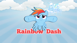 Size: 1920x1080 | Tagged: safe, artist:p0nies-pwn, rainbow dash, pegasus, pony, cloudsdale, flying, text, vector, wallpaper