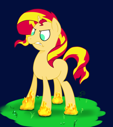 Size: 1000x1128 | Tagged: safe, artist:feralroku, sunset shimmer, pony, angry, fiery shimmer, fire, solo