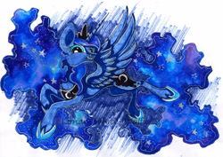 Size: 3437x2440 | Tagged: safe, artist:lunar-white-wolf, princess luna, alicorn, pony, female, mare, marker drawing, solo, traditional art