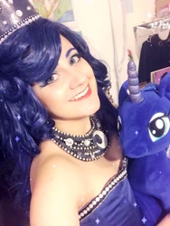 Size: 1001x1334 | Tagged: safe, artist:sarahndipity cosplay, princess luna, human, build-a-bear, clothes, cosplay, costume, irl, irl human, photo, plushie, solo