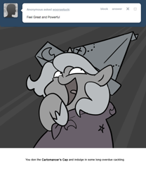 Size: 666x800 | Tagged: safe, artist:egophiliac, princess luna, alicorn, pony, cackling, cartomancer's cap, filly, grayscale, great and powerful, marauder's mantle, monochrome, moonstuck, solo, woona, woonoggles, younger