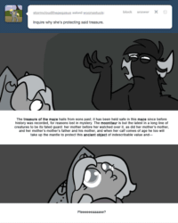 Size: 666x832 | Tagged: safe, artist:egophiliac, princess luna, oc, oc:stardust (egophiliac), alicorn, pony, animated, cartographer's cap, cute, eye shimmer, filly, gif, grayscale, hat, marauder's mantle, monochrome, moonitaur, moonstuck, pouting, puppy dog eyes, weapons-grade cute, woona, younger
