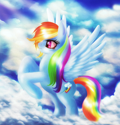 Size: 772x800 | Tagged: safe, artist:macalaniaa, rainbow dash, pegasus, pony, cloud, female, mare, solo