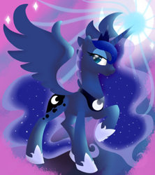 Size: 580x654 | Tagged: safe, artist:sorcerell, princess luna, alicorn, pony, raised hoof, solo, spread wings