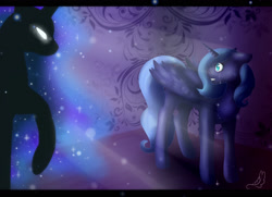 Size: 2348x1702 | Tagged: safe, artist:pastiesfromseals, nightmare moon, princess luna, alicorn, pony, crying, glowing eyes, s1 luna