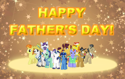 Size: 816x519 | Tagged: safe, artist:trini-mite, bow hothoof, carrot cake, coriander cumin, filthy rich, gentle breeze, hondo flanks, igneous rock pie, mr. stripes, night light, shining armor, pony, unicorn, father, father's day, male, stallion, sunspot (character)